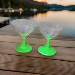VTG Tiffin Etched Swag/garland Pattern Stemware UV Reactive Uranium Pedestal Glo