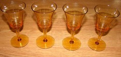 Vintage Amber Sherry/Shot Glasses, Stemmed with Ribbed, Swirl Bottom Cup