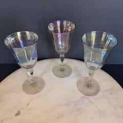 3 Vintage Iridescent Wine Glasses 7.25” Tall Beautiful Colors