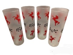 Qty 4-Libbey Red Stallion Black Stars 12oz Tom Collins Satin Glasses MCM