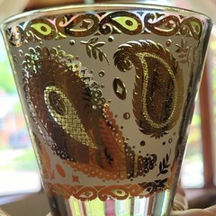 VTG Georges Briard 22kt Gold/Green Paisley Old Fashion Glasses Set of 2