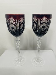 Deep Ruby RED Wine Stems Pair Crystal Karl Klokotschnik Zwiesel Germany 9.75in