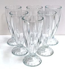 (6) Vintage Soda Fountain Parfait Ice Cream Sundae Milkshake Ribbed Footed Glass