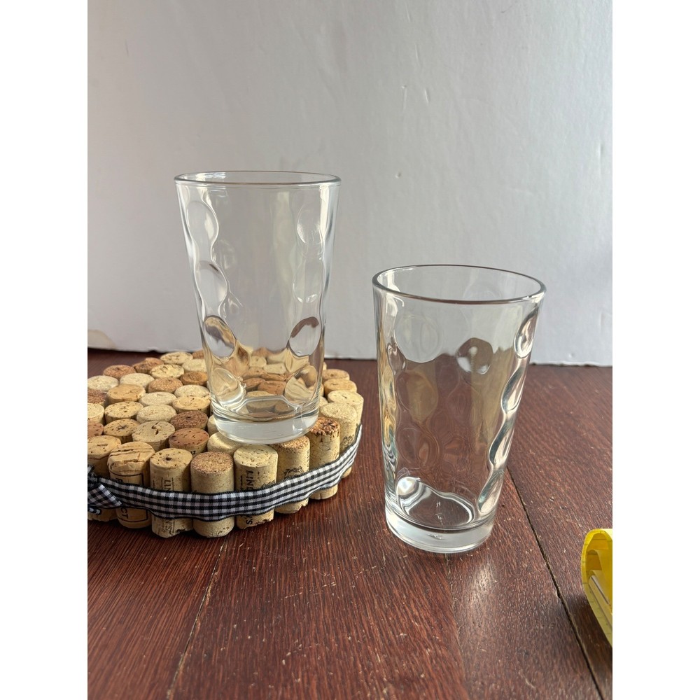 Libbey Clear Optic Thumbprint Juice Glasses 8oz Set 2 Dimpled Tumblers 4.5 inch