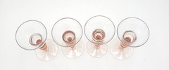 Elegant Vtg. Set of 4 MCM Hand Blown Glass Cordials Clear with Pink Stem & Base