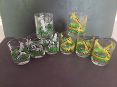 (8) Flat Tumblers Glasses 4-1/8″ animals Zebra & Giraffe signed Balfour kids zoo