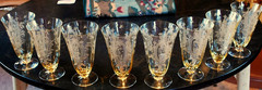 Vtg Set 8 LA FLEURE YELLOW 5 7/8″ Etched Deco ICED TEA Glasses TIFFIN FRANCISCAN