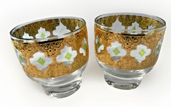 Vtg. Culver Valencia Lowball Glasses Set of 8 Footed On The Rocks 22k Gold MCM