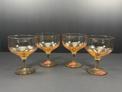Set 4 Vintage Bryce Hand Blown Amber Coupe Champagne Glasses Stemware Original
