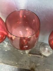 Large balloon tall wine Neiman Marcus red cranberry glasses set of 4 Glass