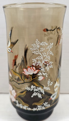 10) Yvette Perrin Dogwood Tumblers Set Vintage Smoke Brown Bird Floral Retro Lot