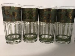 CERA GLASSES GOLDEN GRAPES GREEN HIGHBALL GLASSES SET OF 6 TALL TUMBLERS LEAVES
