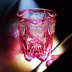 Gold Ruby Crystal Glass Hand Engraved Pink Colored Glass Luxury Whiskey Glasses
