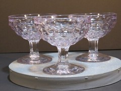 Vtg 3-Sun Kissed Purple Fostoria American Champagne Low Sherbert Glasses 3 1/2″T