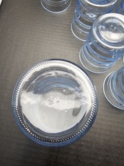 Vintage Clear Blue Ribbed Design Glasses set of 12, 6 @ 6-1/8” & 6 @ 3-1/2″