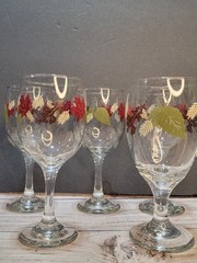 Libbey Fall Autumn Leaves Pedestal Water Wine Goblets Glasses Set of 6 + BONUS