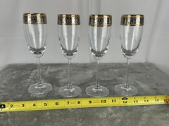 Baroque Gold & Platinum Crystal 24K Gold Band 4 Pieces Champagne Wine Glasses