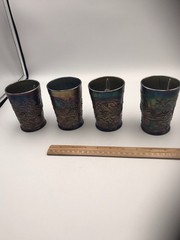 Blue Carnival Glass Tumblers Set Grapes And Leaves