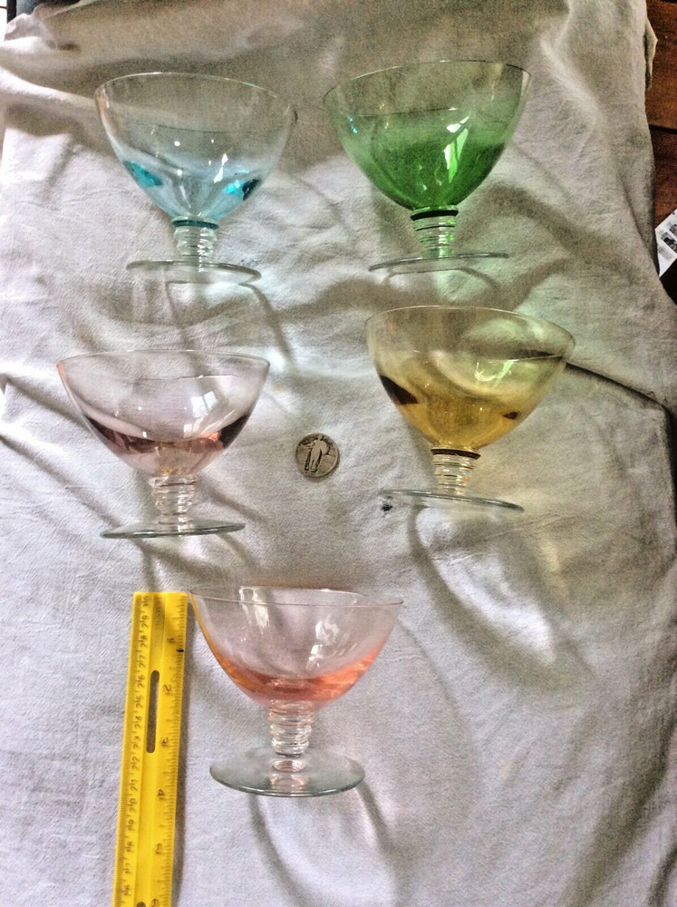 Set of 5 Sherbet Glasses -3 1/2 Inches Tall-Pink,,Yellow, Green, Blue & Purple