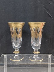Interglass Italy Crystal Glass 24K Gold Clear Italian 7.5”Champagne Flutes~2 Pc
