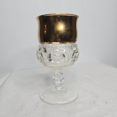 Vintage Indiana Glass Kings Crown Gold Rimmed Flashing Thumbprint Goblet 5 3/4″