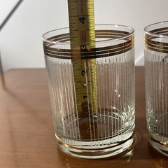 Etched Barware Glasses Lowball Whiskey Cups Old Fashion Gold Vintage Set Of 2