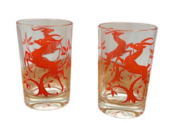 Lot of 2 Vintage Leaping Gazelle Juice Glasses C2171950s Red Deer Antelope MCM
