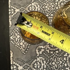 Amber Wine Glasses Cups W/ Golden Ornate Design Hand Blown Lot of Two