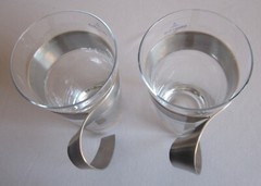 2 Glass & Metal Latte Mugs Villeroy & Boch New Wave Caffe Pattern 6″
