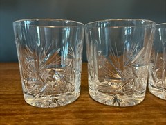 4 Vintage HAND-CUT Crystal WHISKY Glass SET Lot PINWHEEL Hobstar OLD FASHIONED