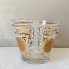Hazel Atlas Aztec Mayan 22k Gold Medallion Ice Bucket MCM Glass Barware
