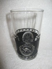 1944 Australia Penny Republica Ligure Annoa Glass 4″ tall Clear Glass Black Trim