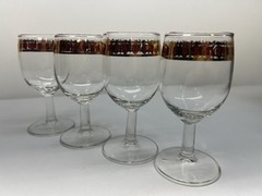 Culver Cranberry Scroll Panel Wine Glasses Set Of 4 MCM Vintage 22KT Gold Trim