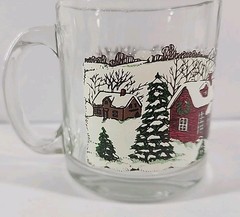 3pc Set Libbey Vintage Christmas Winter Village Scene Lowball Eggnog Glasses