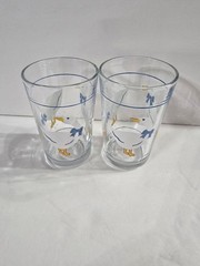 Vintage 2 Drinking Glasses Country White Goose With Blue Ribbon Bow
