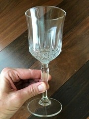 Vintage Inverted Diamond Cut Heavy Crystal Wine Glass Footed Hexagon Stem 6 7/8″