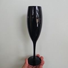 Libbey Black Amethyst Glass Champagne Flute Vintage approx 9 1/4″ Tall