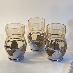Vintage Farber Bros Krome Kraft 3 Honey Amber Glasses Art Deco