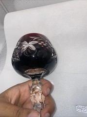Nachtmann AJKA Bohemian Deep Ruby HTF Cut Clear Crystal Wine Glass