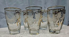 6 Vintage Libbey Rose Classic White Roses & Gold Ribbon Design 8 OZ 4-5/8in