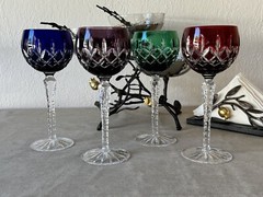 AJKA ARABELLA CUT TO CLEAR MULTICOLOR 4 WINE WATER GLASSES
