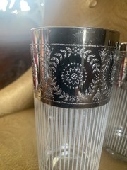 CULVER . SET OF 5 Vintage Highball Glasses MCM Barware Embossed Silver Trim