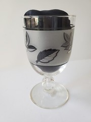 Stem Wine Glasses Silver Foliage Frosted Leaves Clear 5.5” Set / 4 Vintage