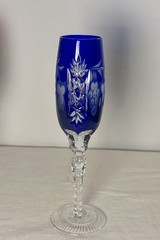 2 Vintage Nachtmann Bamberg Blue Cut to Clear Champagne Flutes Heavy 9”