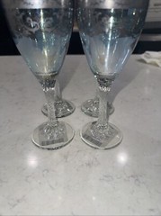 Lot Of 4 Handhand Blown Crystal & Hand Decorated Pure Platinum BlueCordial Italy