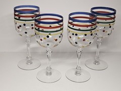 Set of 4 Mid-Century MCM Enameled Tall Goblets With Rainbow Stripes And Dots