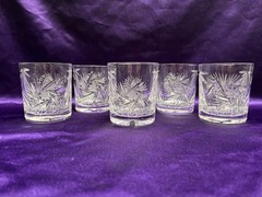 Set of 5 Kusak Cut Glass Works Berlin Pinwheel Crystal Low Ball/Whiskey Glasses