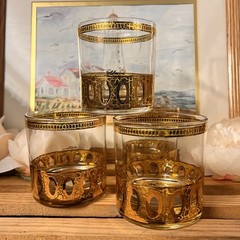 Set of 4 Culver Ltd. Antigua Old Fashioned Bar Glasses Trimmed In 22kt Gold