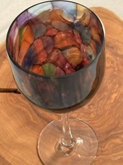 2002 The Glass Forge Oregon Artist Kaleidoscope Wine Glass Rainbow Frit Color