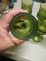 Vintage 70’s Indiana Glass King’s Crown Thumbprint Green Water Goblets Set Of 6